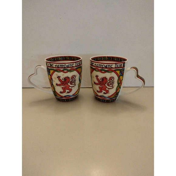Set of 2 Rampant Lion Bone China Mugs Scottish Weave 13 OZ